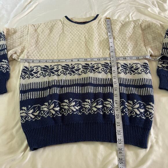 Vtg Y2K 2000s White Blue Nordic Fair Isle Winter Print Pullover Sweater - Picture 7 of 7